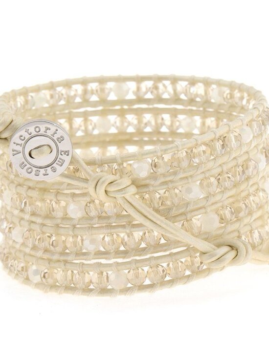 Victoria Emerson Jewelry - Victoria Emerson Crystal White/Ivory Leather Wrap Bracelet NWOT